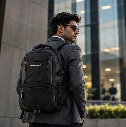 Professional with DEIN KLEIDER backpack, city office